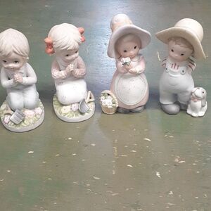 Vintage 4 pc set Homco boy with puppy, girl with flowers plus gardening pair